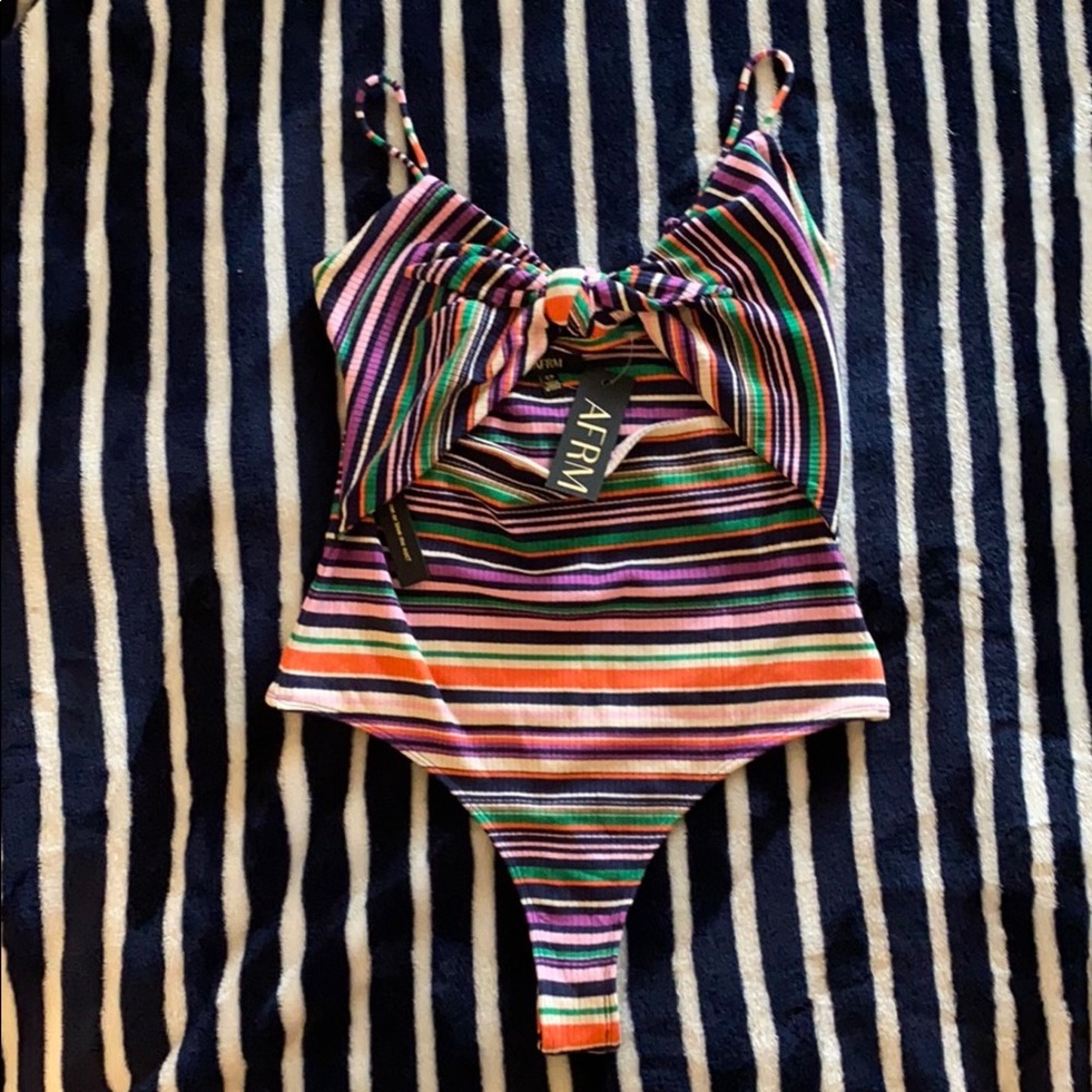 AFRM Brooks Stripe Tie Front Bodysuit Sz S NWT